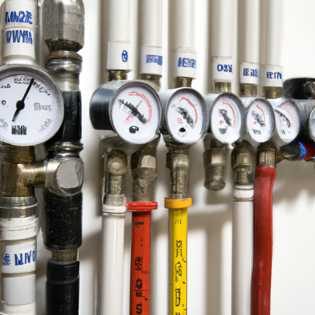 Collettore impianto idraulico domestico con manometro e tubazioni PEX